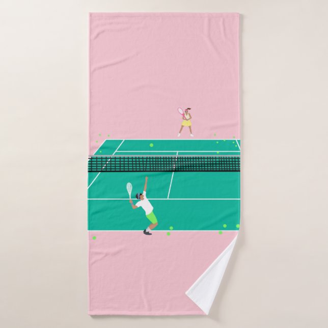 Modern Art Tennis Match Player Pink Green  Bath Towel (Bath Towel)