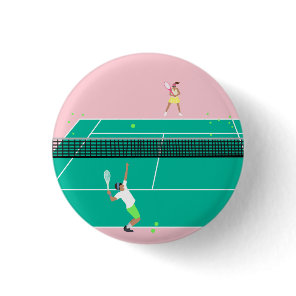 Modern Art Tennis Match Player Pink Green   Button