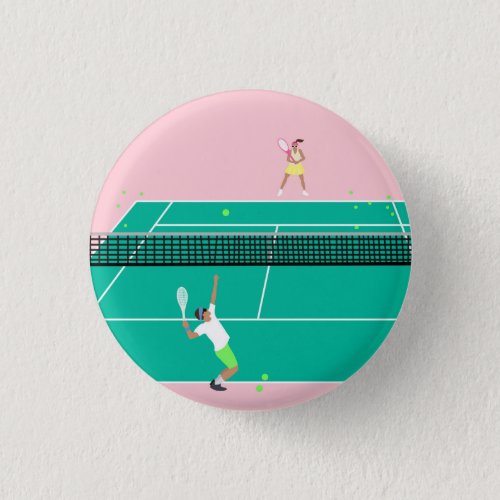 Modern Art Tennis Match Player Pink Green   Button
