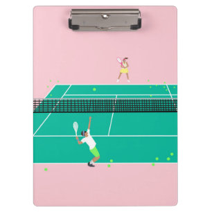 Modern Art Tennis Match Player Pink Green Clipboard