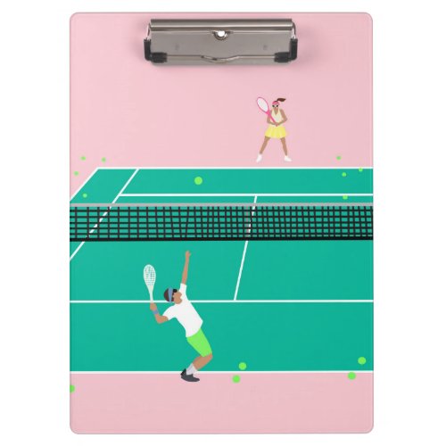 Modern Art Tennis Match Player Pink Green  Clipboard