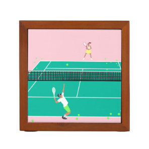 Modern Art Tennis Match Player Pink Green   Desk Organizer