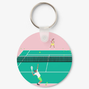 Modern Art Tennis Match Player Pink Green   Keychain