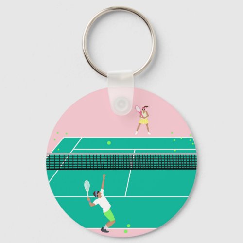 Modern Art Tennis Match Player Pink Green   Keychain