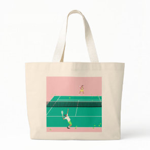 Modern Art Tennis Match Player Pink Green   Large Tote Bag