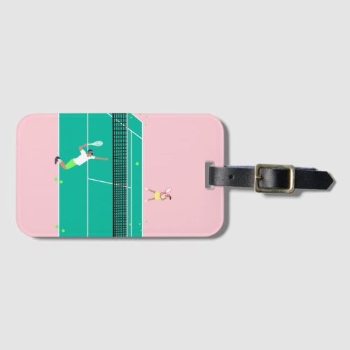 Modern Art Tennis Match Player Pink Green  Luggage Tag