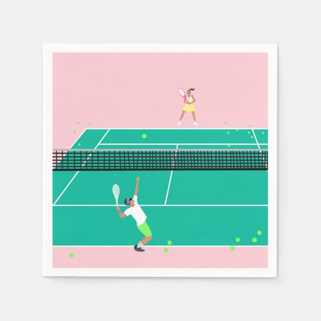 Modern Art Tennis Match Player Pink Green   Napkins (Front)
