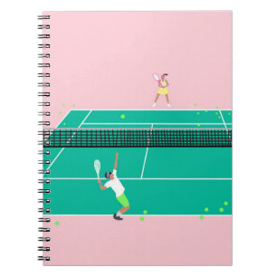 Modern Art Tennis Match Player Pink Green Notebook