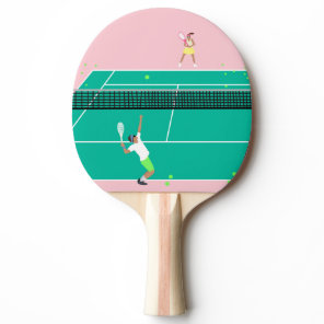 Modern Art Tennis Match Player Pink Green   Ping Pong Paddle