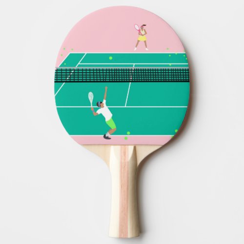 Modern Art Tennis Match Player Pink Green   Ping Pong Paddle