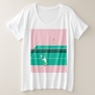 Modern Art Tennis Match Player Pink Green Plus Size T-Shirt