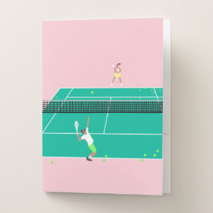 Modern Art Tennis Match Player Pink Green Pocket Folder