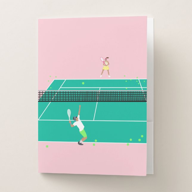 Modern Art Tennis Match Player Pink Green   Pocket Folder (Front)