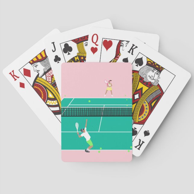 Modern Art Tennis Match Player Pink Green   Poker Cards (Back)