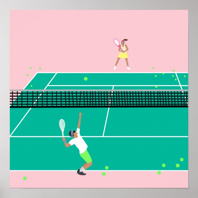 Modern Art Tennis Match Player Pink Green    Poster (Front)