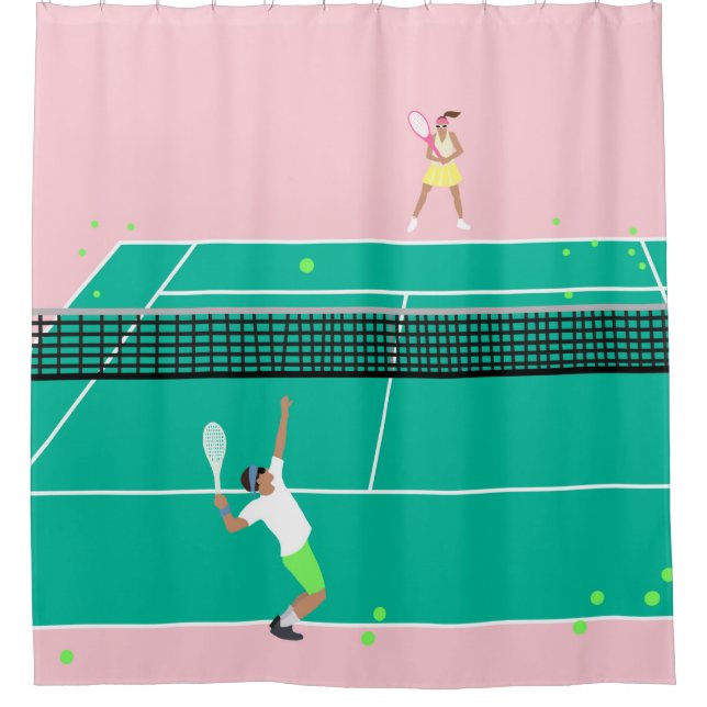 Modern Art Tennis Match Player Pink Green    Shower Curtain (Front)