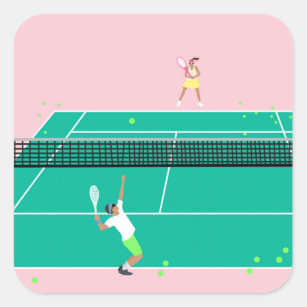 Modern Art Tennis Match Player Pink Green   Square Sticker