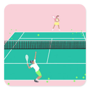 Modern Art Tennis Match Player Pink Green   Square Sticker