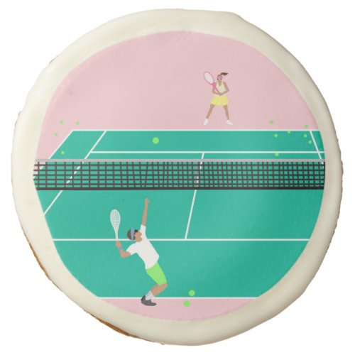 Modern Art Tennis Match Player Pink Green   Sugar Cookie