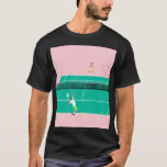 Modern Art Tennis Match Player Pink Green  T-Shirt<br><div class="desc">Modern tennis match illustration of a two tennis players on a pastel pink and green tennis court. Summer abstract classic preppy tennis illustration design. Modern trendy tennis gifts for him and her. Personalized Gift for a tennis player. Trendy tennis theme players home decor. Trendy modern tennis themed player gifts. Cool...</div>