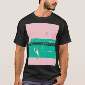 Modern Art Tennis Match Player Pink Green  T-Shirt
