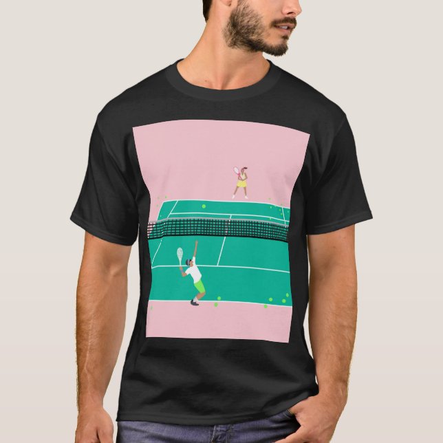 Modern Art Tennis Match Player Pink Green  T-Shirt (Front)