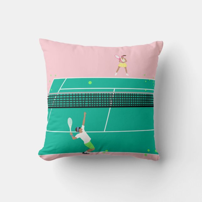 Modern Art Tennis Match Player Pink Green   Throw Pillow (Front)