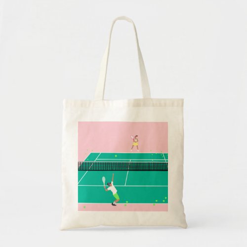 Modern Art Tennis Match Player Pink Green  Tote Bag
