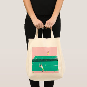 Modern Art Tennis Match Player Pink Green Tote Bag