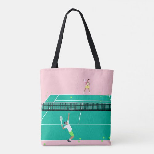Modern Art Tennis Match Player Pink Green   Tote Bag