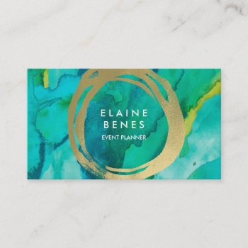 Modern Art Turquoise Gold Business Card by spinsugar at Zazzle