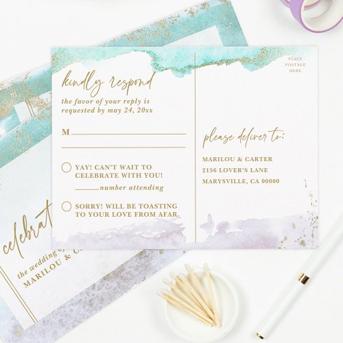 Modern Art Turquoise Lavender Gold  RSVP  Postcard