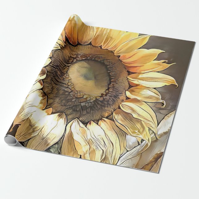 Modern Art Vintage Sunflower Collection Wrapping Paper (Unrolled)