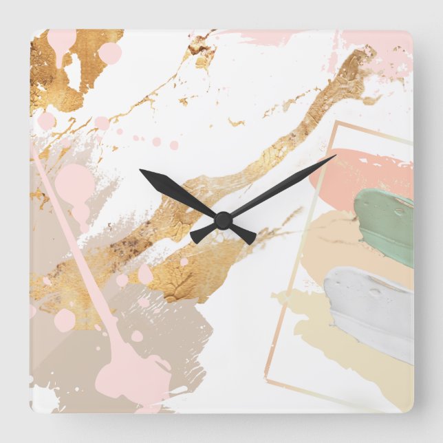 Modern Art Wall Clock - Pink, Gold, Gray (Front)