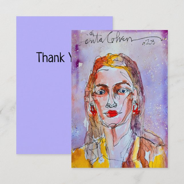 Modern Art Watercolor Woman Thank You Cards (Front/Back)