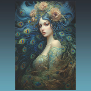 Modern Art with Woman and Peacock Feathers Wrapping Paper Sheets