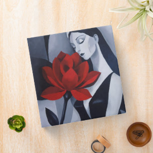 Modern Art Woman with Red Rose 3-Ring Binder