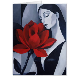 Modern Art Woman with Red Rose Giant Greeting Card