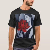 Modern Art Woman with Red Rose Noir Graphic T-Shir