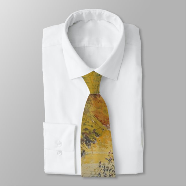 Modern Art Yellow Blue Abstract Artwork Painting Tie (Tied)