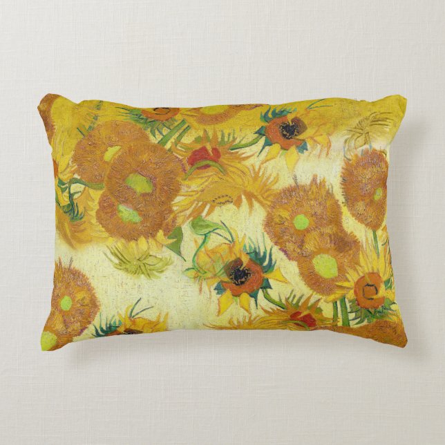Modern Art Yellow Orange Sunflowers Oil Painting Accent Pillow (Front)