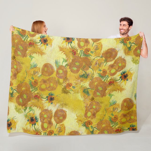 Modern Art Yellow Orange Sunflowers Oil Painting Fleece Blanket (In Situ)