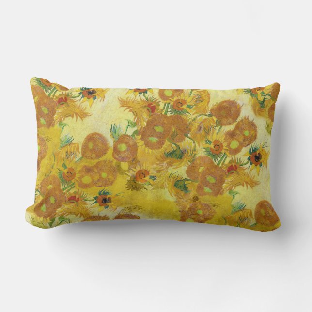 Modern Art Yellow Orange Sunflowers Oil Painting Lumbar Pillow (Front)