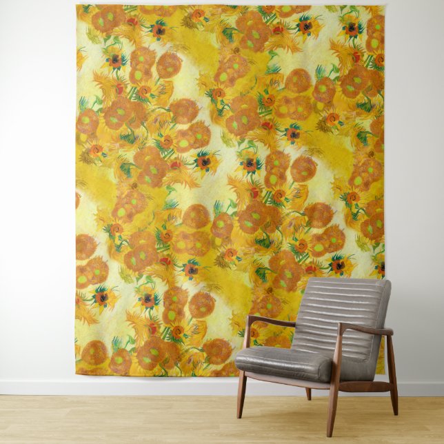 Modern Art Yellow Orange Sunflowers Oil Painting Tapestry (In Situ)