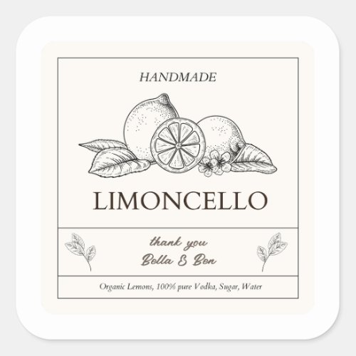 Modern Artisan Lemon Wedding Limoncello Bottle  Square Sticker