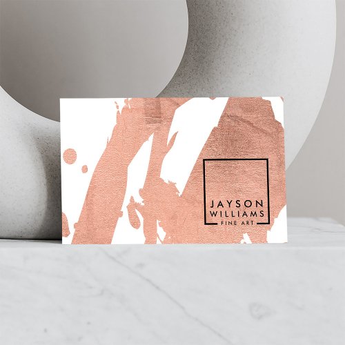 Modern Artist Abstract Faux Rose Gold Brushstrokes Business Card