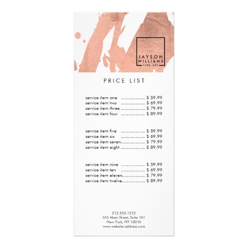 Modern Artist Abstract Faux Rose Gold Brushstrokes Rack Card