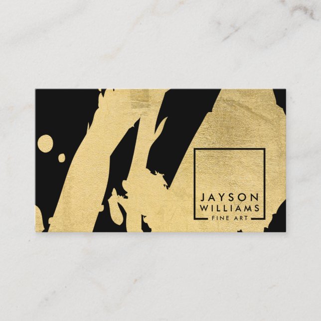 Modern Artist Abstract Gold/Black Brushstrokes Business Card (Front)