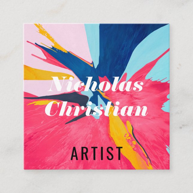Modern Artist | Colorful | Paint Brushed  Square Business Card (Front)