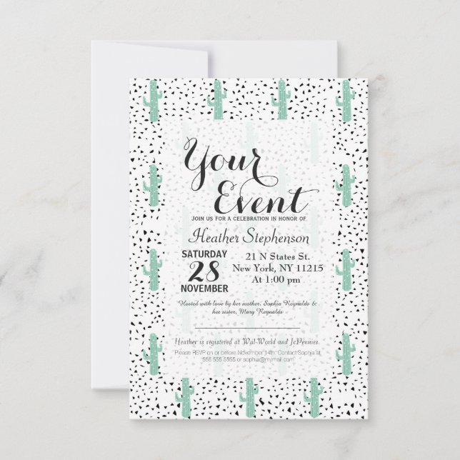 Modern Artistic Abstract Cactus and Triangles Invitation (Front)